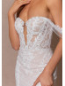 Ivory Lace Tulle Slit Fashionable Wedding Dress With Detachable Straps